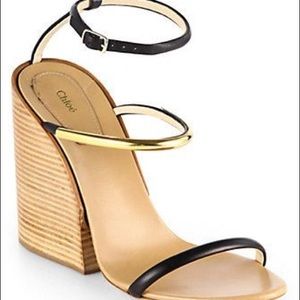 Chloe AUTHENTIC strappy wooden wedge heels